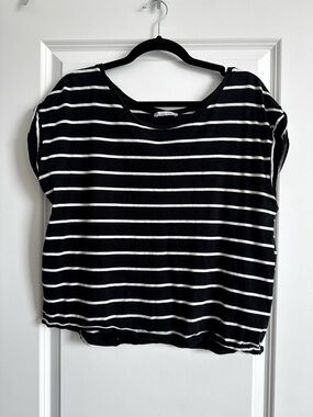 Zara Black and White Striped Short Sleeve Tee